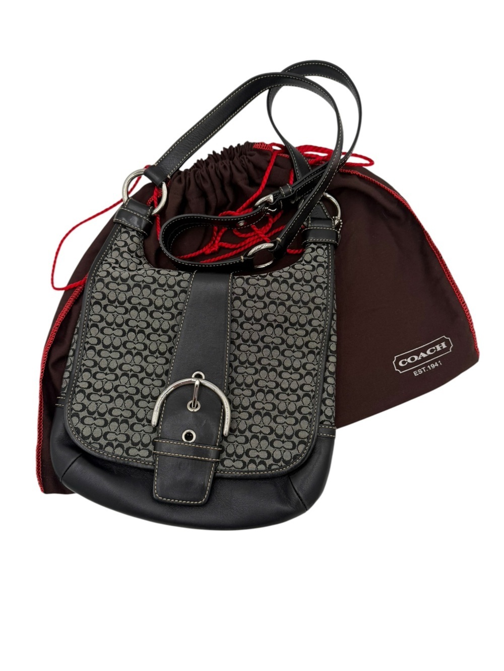 Vintage Y2K Coach Soho Signature Flap Bag Style 7072 Black Gray Jacquard